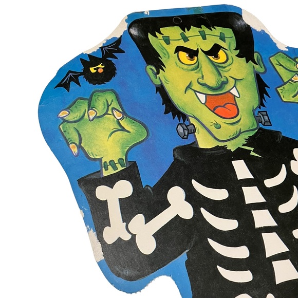 Vintage Eureka Halloween Frankenstein Skeleton Flocked Double Sided Die Cut - Picture 9 of 11